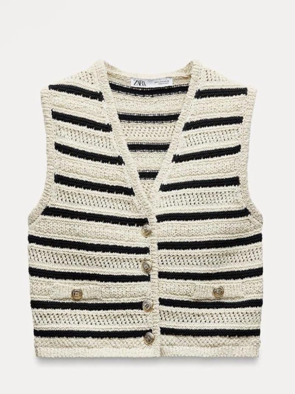 Zara cream and navy striped knit vest